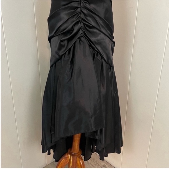 Vintage 70s 80s Trumpet Dress Women’s M V-Neck Ruched Midi Fitted - Picture 6 of 13